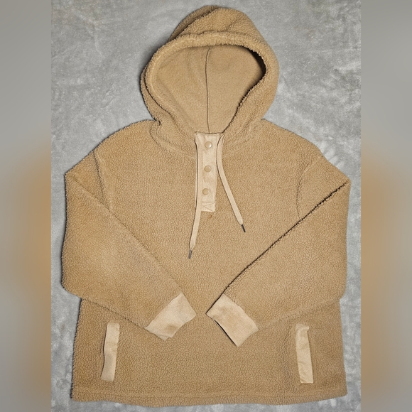 Koolaburra By‎ Ugg High Pile Button Up Hooded Pullover XL Light Brown. - Picture 1 of 11